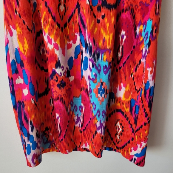 Belle Badgley Mischka Ikat Cotton Multi Color Sleeveless Sheath Dress Size 10 - Picture 10 of 15
